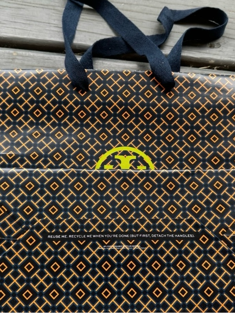 Tory Burch Black, Orange & Neon Yellow Logo Paper Shopping Bag- NEW! - Picture 5 of 6
